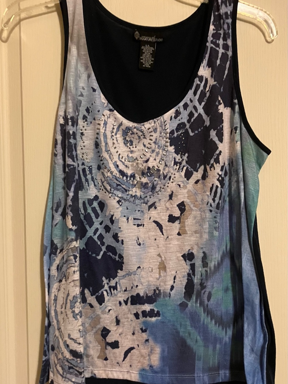Signature Studio Blue Multi-Pattern Scoop Neck Tank